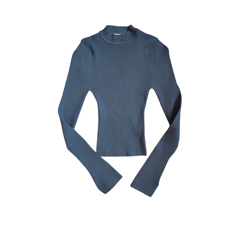 DISSH Black Mock Neck Ribbed Knit Long Sleeve Slim Fit Sweater XS WES04301BK.600